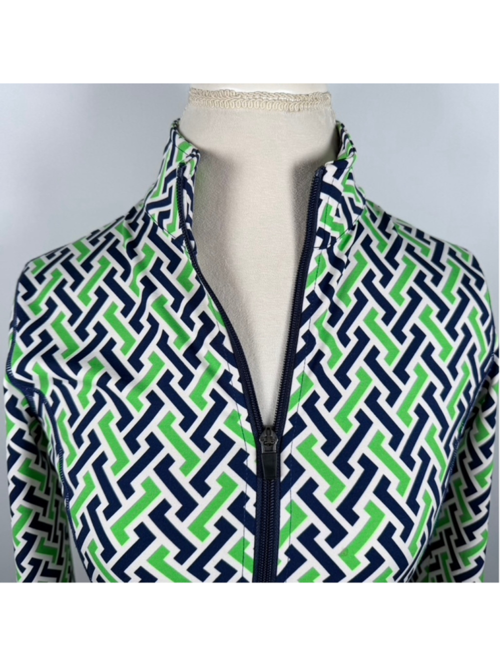 J. McLaughlin Billie Active Jacket Navy Green Geometric Sporty Full Zip Size S - Picture 9 of 11